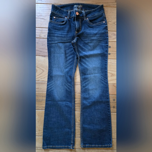 Wrangler Denim - Wrangler Boot Cut Medium Dark Wash Jeans Golden Stitching NWOT